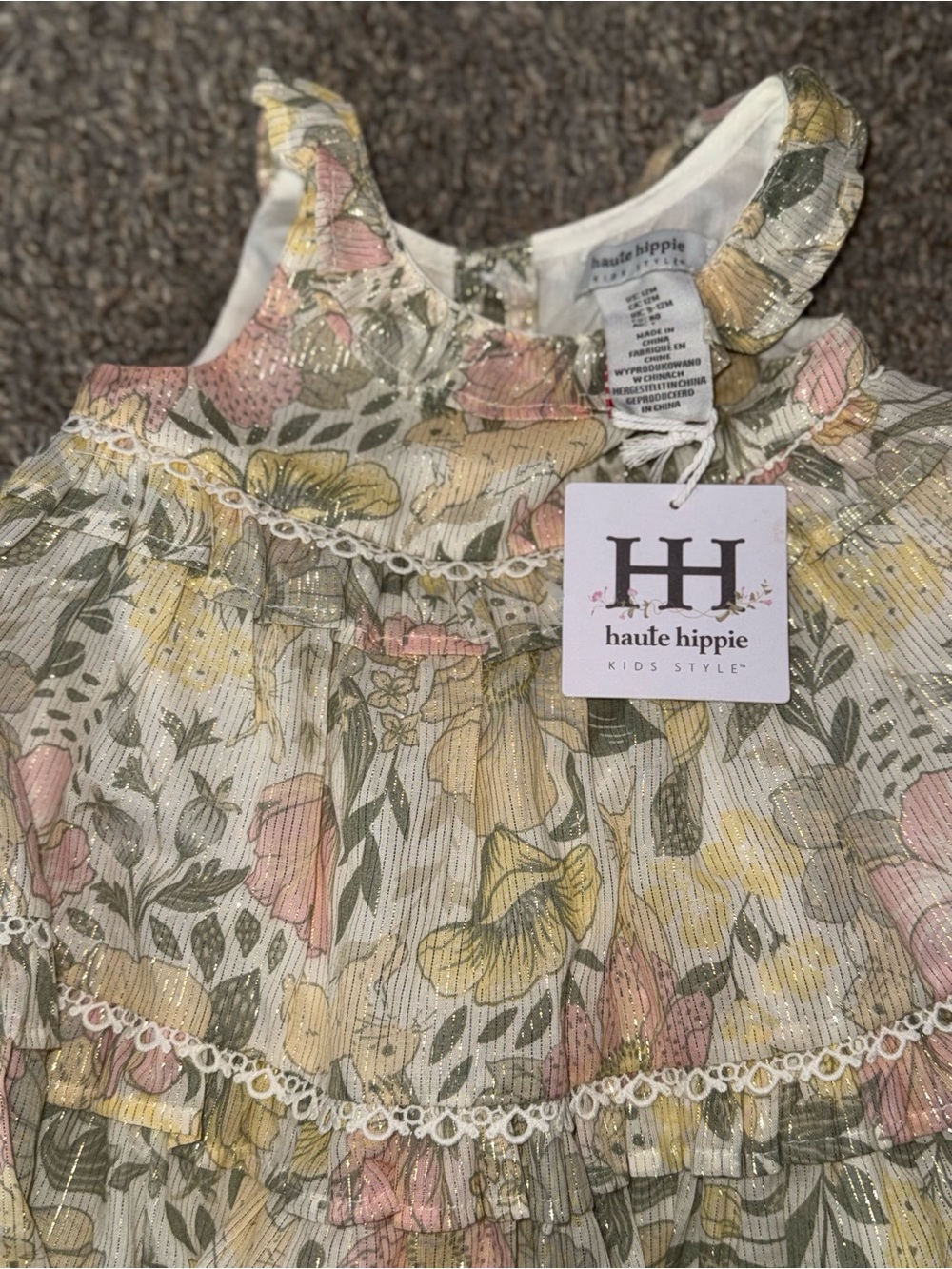 Haute Hippie Kids Floral Ruffle Dress in Pink, Yellow & Green